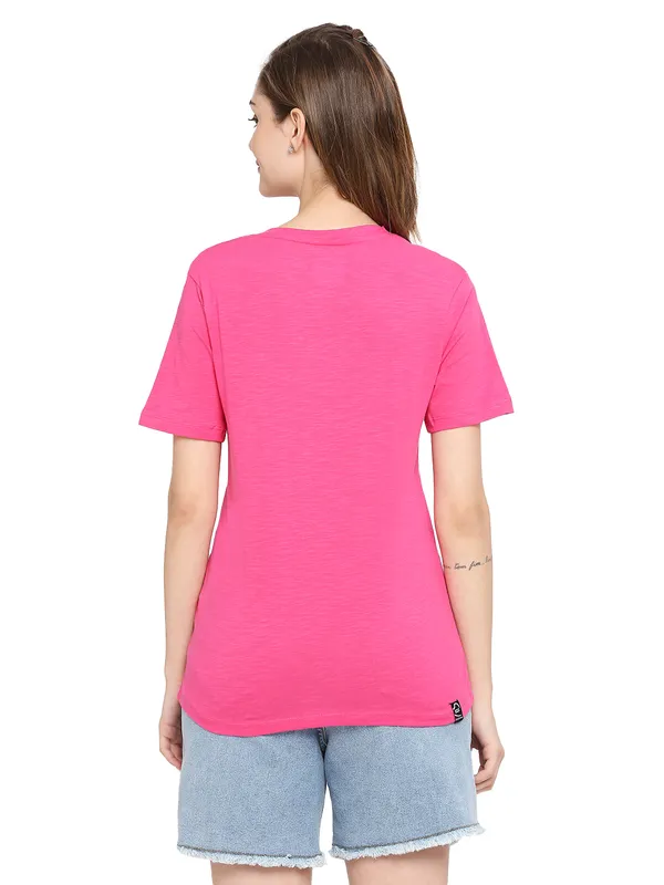Being Human Semi Fit Women Crew Neck T-Shirts-Pink Glo